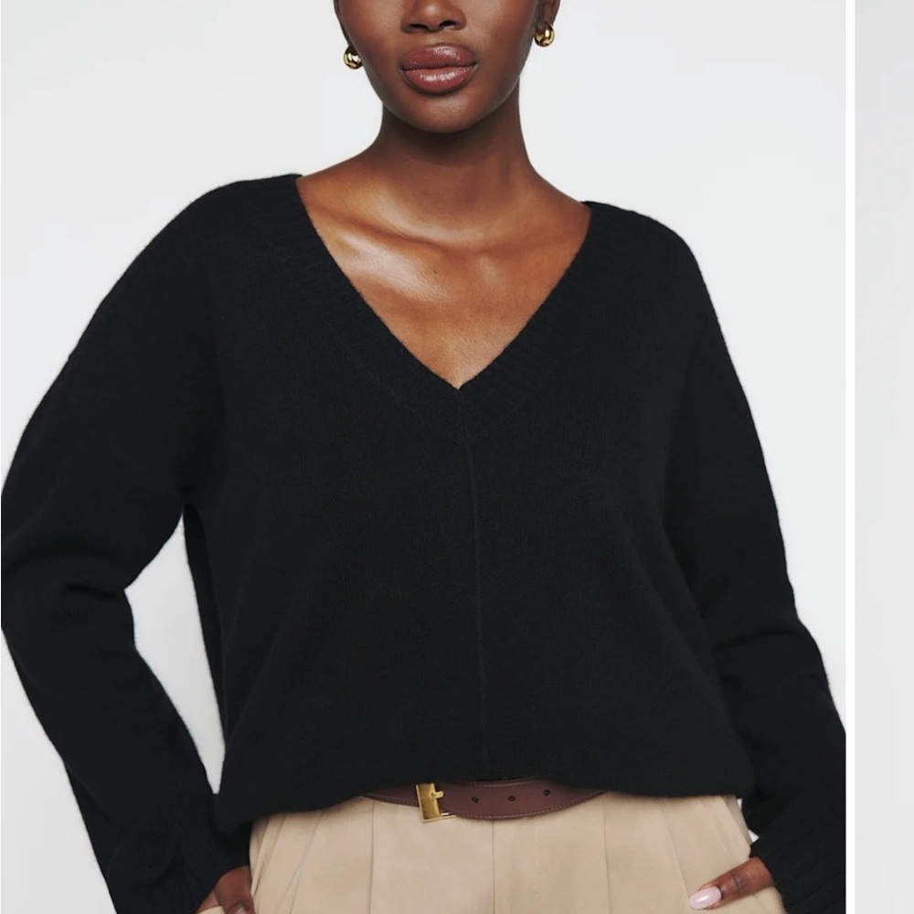 Reformation Black Wool V-Neck Sweater